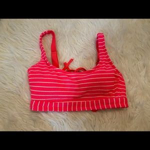 full coverage pink and white stripped swimsuit top